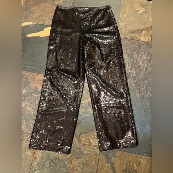 NEW H&M BROWN Sequined PANTS womens Size 14 formal Party Cocktail wide Flowy leg - Picture 5 of 16